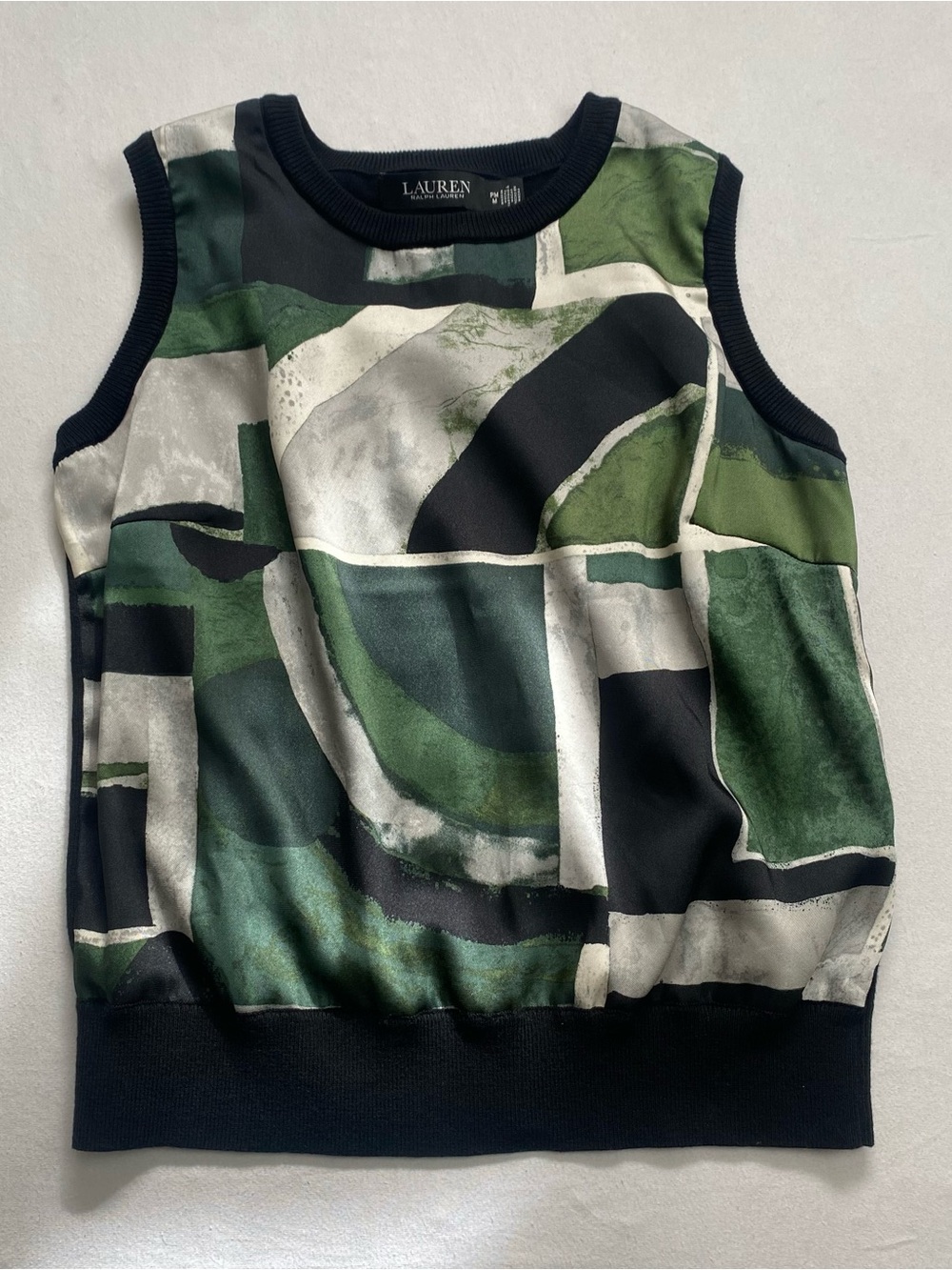 Ralph Lauren Green, Black & White Abstract Sleeveless Tank